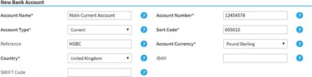 Selenity add new bank account screen